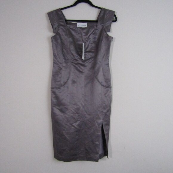 Silk Culture Bodycon Sheath Dress Small Gray Cocktail Party Elegant Office Siren - Picture 1 of 11